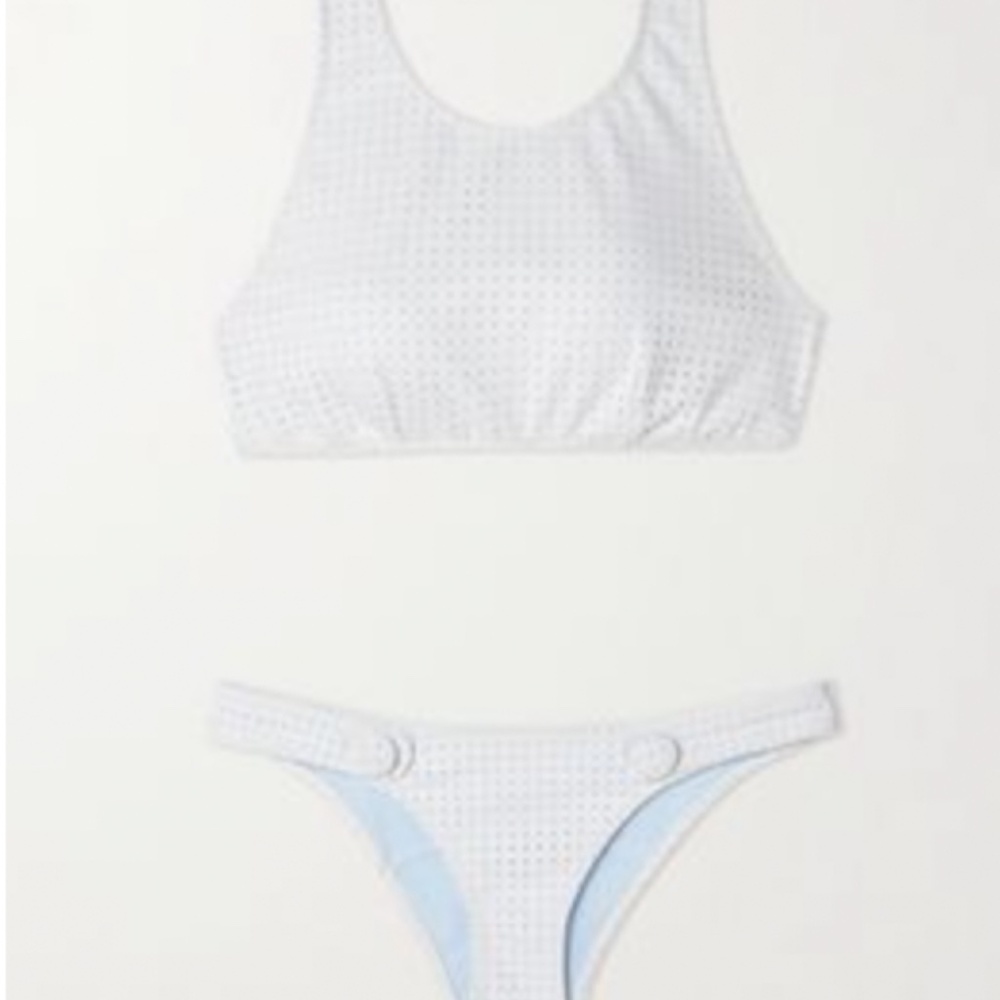 NEW LISA MARIE FERNANDEZ Button-embellished perforated bikini